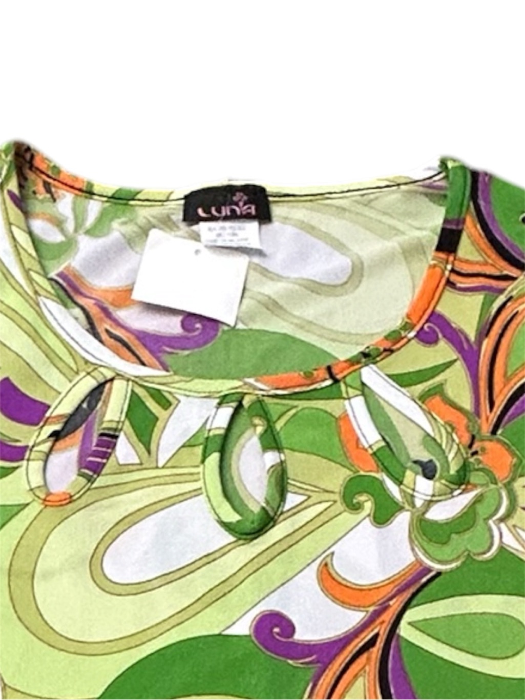 Luna Vintage Y2k Green Floral Keyhole Women's Top Hippy Flower Boho Sz L Nwt — image 3 of 8